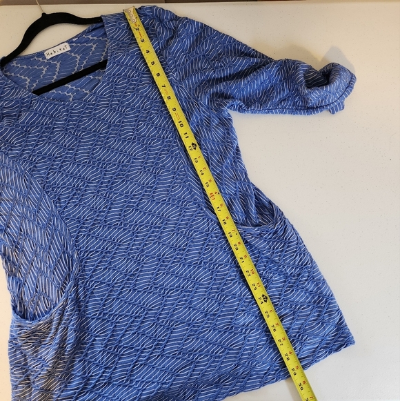 Habitat Lagenlook Blue Textured Tunic Top Shirt 3/4 Sleeves Size Medium Large - Picture 9 of 9